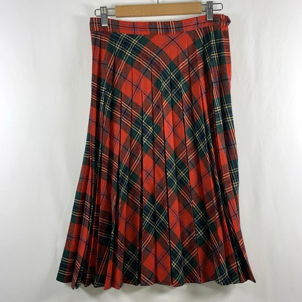 VTG Academia Bias Tartan Plaid Pleated Midi Skirt 28" Waist Ivy League ILGWU